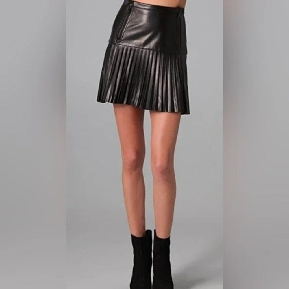 RAG & BONE Ezra Pleated Black Leather Skirt 2‎